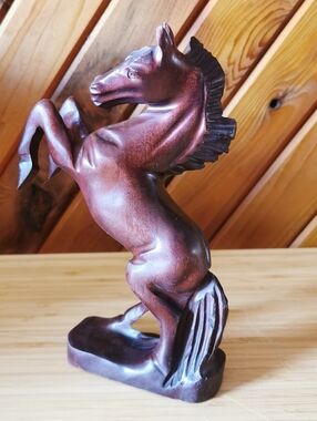 Vintage Hand Carved Wood Rearing Horse Figurine – 8” Rustic Decor
